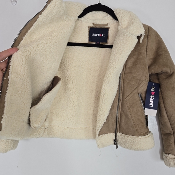 Limited Too girls Moto Jacket 7/8 Khaki Sherpa Tan‎ Neutral NWT Outerwear Zipper - Picture 8 of 13